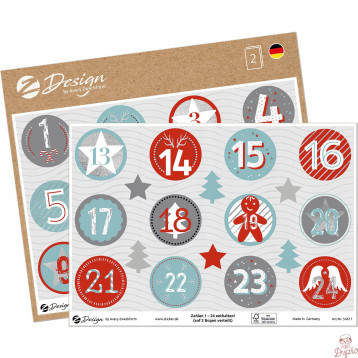 Naklejki papierowe ze srebrnymi tłoczeniami, na ark. A5 - numerki adwentowe Z-Design 54617