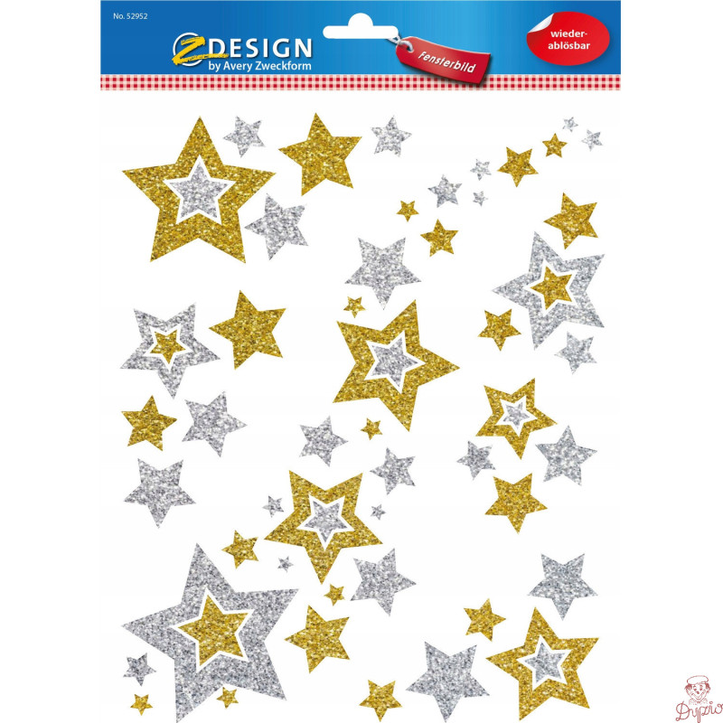 Naklejki foliowe Z-Design na okno - złote i srebrne gwiazdki 52952 AVERY ZWECKFORM