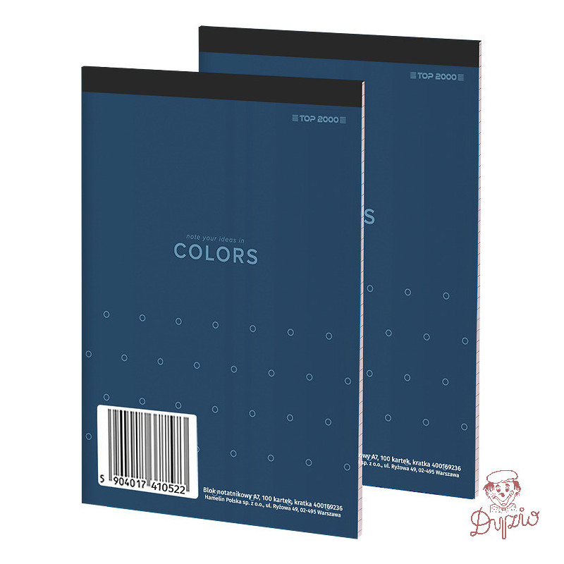 Blok notatnikowy w kratkę A7 notatnik 100 kartek klejony COLORS 400169236 TOP 2000
