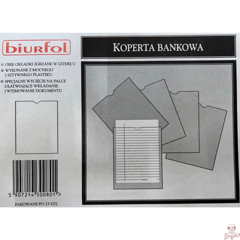Koperty bankowe bezpieczne U 160x210mm 25 sztuk Depozyt KB-01 BIURFOL