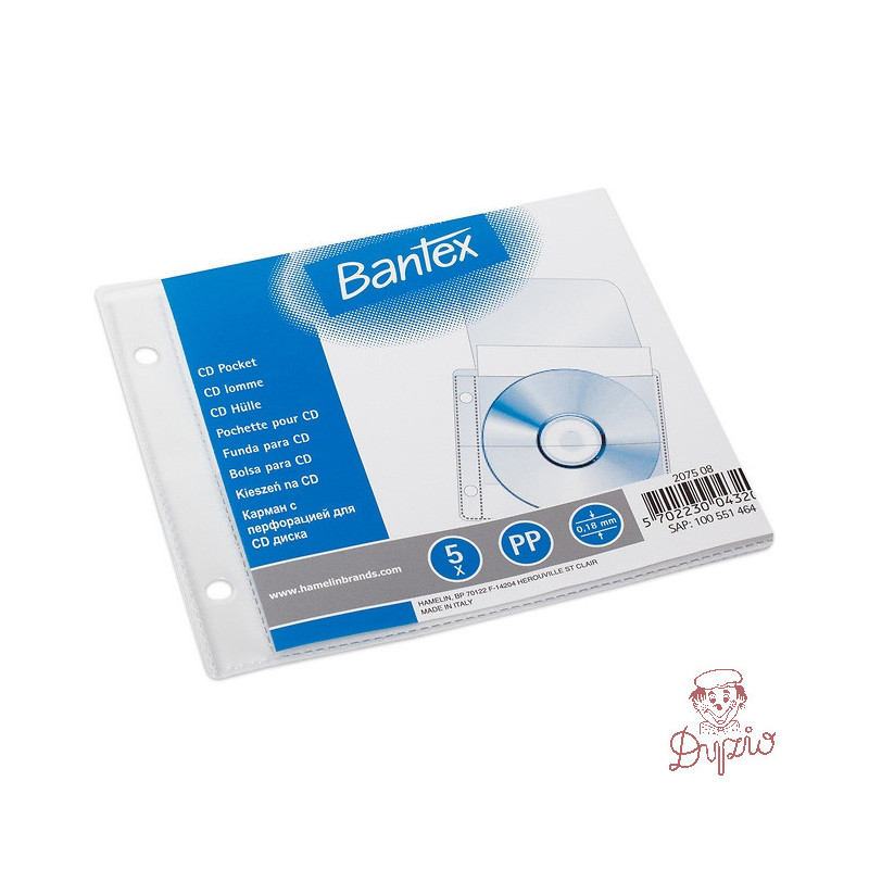 Koszulki groszkowe na płyty CD/DVD 13x15 cm 180mic 5 sztuk 100551464 BANTEX