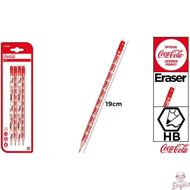 Ołówek HB z gumką 4szt. emblematy COCA-COLA CC025 MP Poland