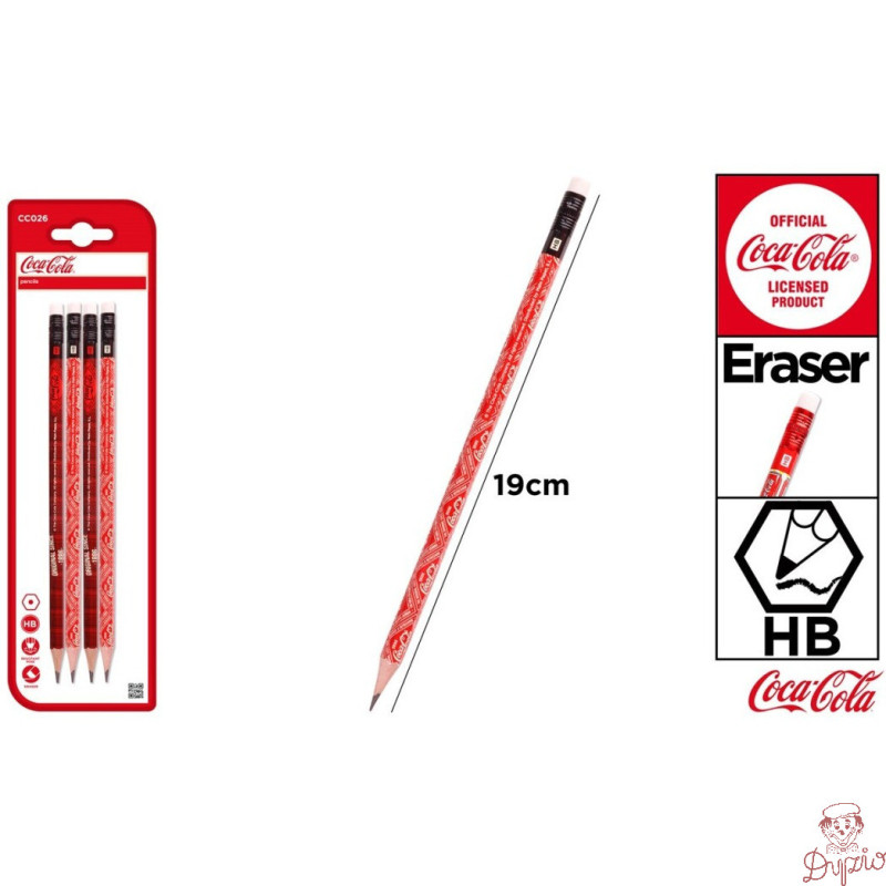 Ołówek HB z gumką 4szt. logo COCA-COLA CC026 MP Poland
