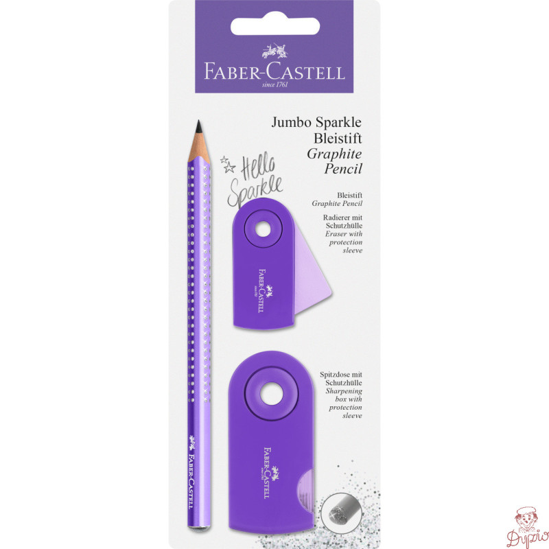 Ołówek JUMBO SPARKLE SLEEVE + temperówka+gumka fiolet blister 11675 Faber-Castell