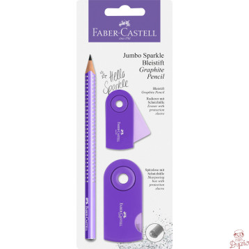 Ołówek JUMBO SPARKLE SLEEVE + temperówka+gumka fiolet blister 11675 Faber-Castell