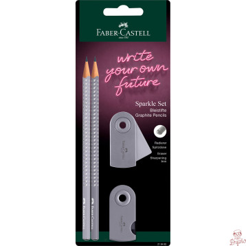 Ołówek SPARKLE SLEEVE szary/szary + temperówka+gumka blister 218482 Faber-Castell