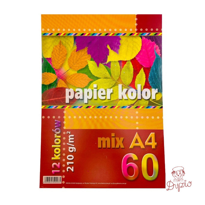 Papier A4 kolorowy mix 12 kol. 210g (60ark) KRESKA