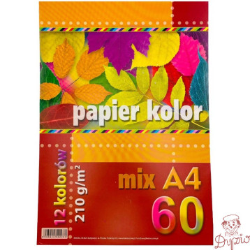 Papier A4 kolorowy mix 12 kol. 210g (60ark) KRESKA