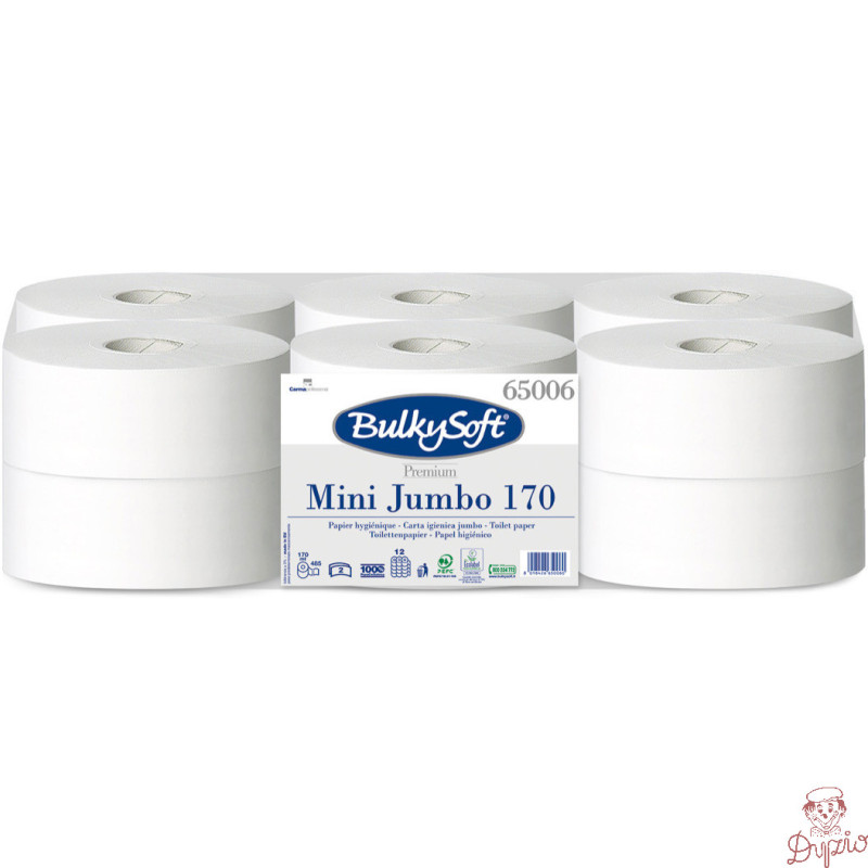 Papier toaletowy Mini Jumbo 170m (12szt) 65006 PREMIUM BulkySoft 100% celuloza