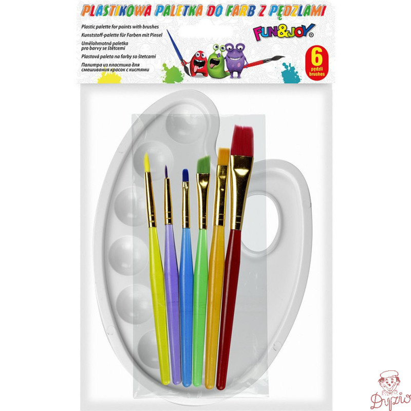 Paletka malarska biała plastikowa 13x18,5mm z zestawem 6 pędzli 374168 TITANUM