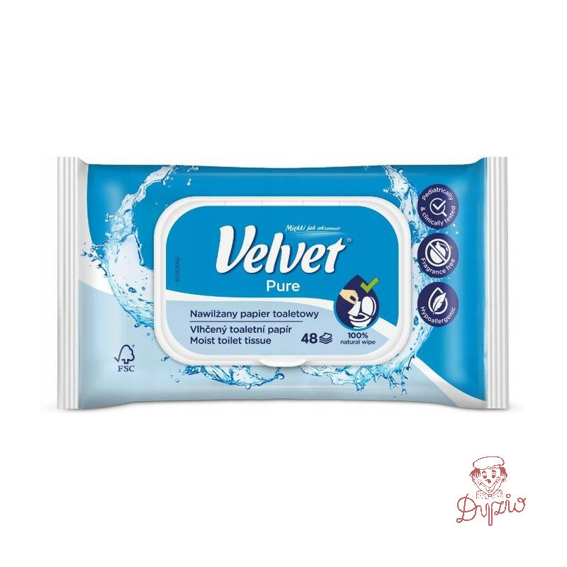Papier toaletowy VELVET (48 listków) nawilżany Pure