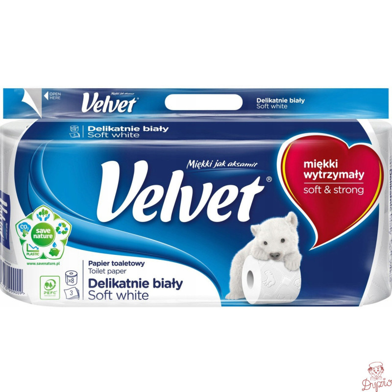 Papier toaletowy VELVET (8 rolek) 3 warstwy delikatnie biały