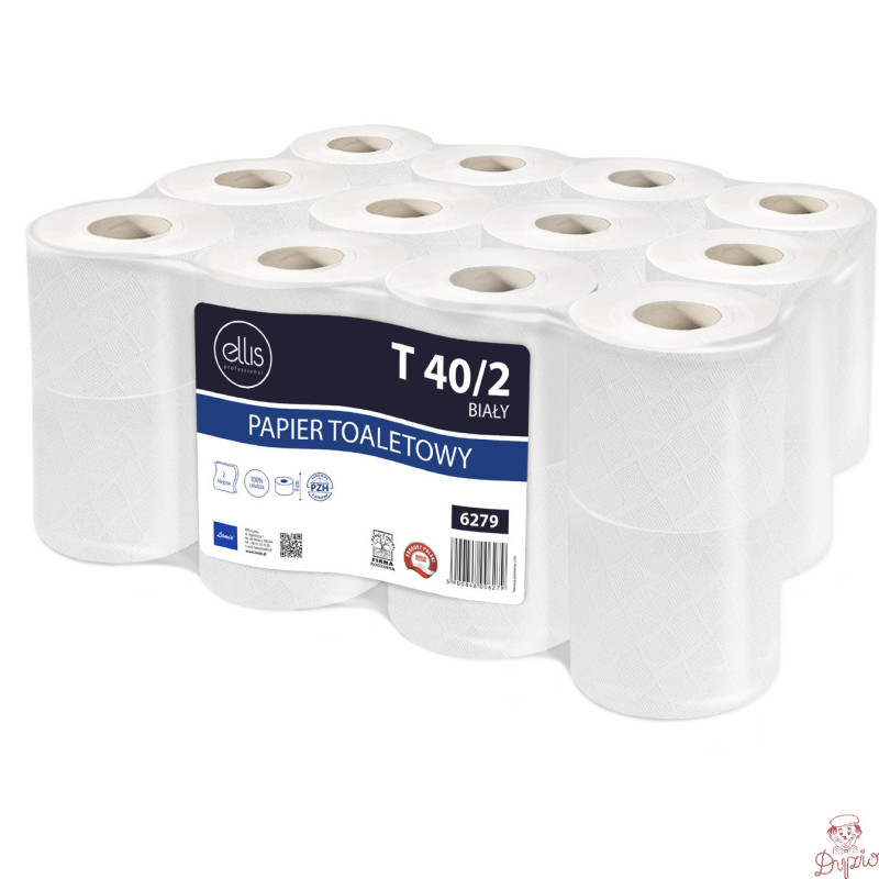Papier toaletowy biały(24 rolki) 9cm 40m 2 warstwy 100% celuloza T 40/2 6279 ELLIS PROFESSIONAL
