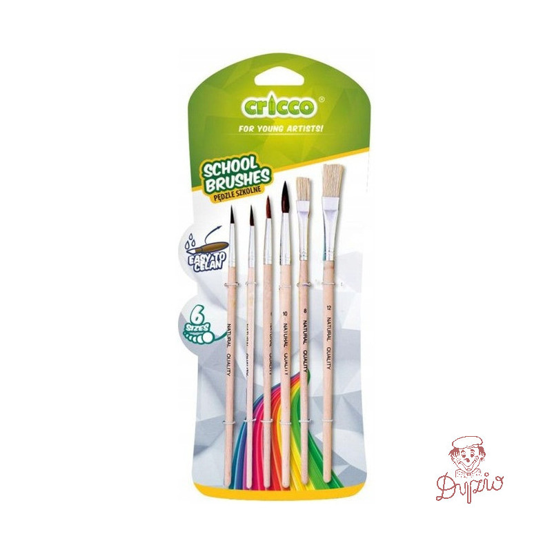 Pędzelki szkolne CRICCO 6sztuk,blister CR364B6