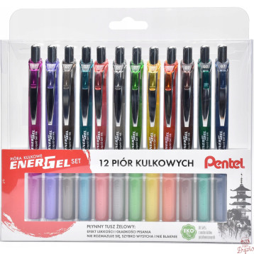 Pióro kulkowe PENTEL ENERGEL zestaw 12 kolorów (12szt) BL77/ST12PL
