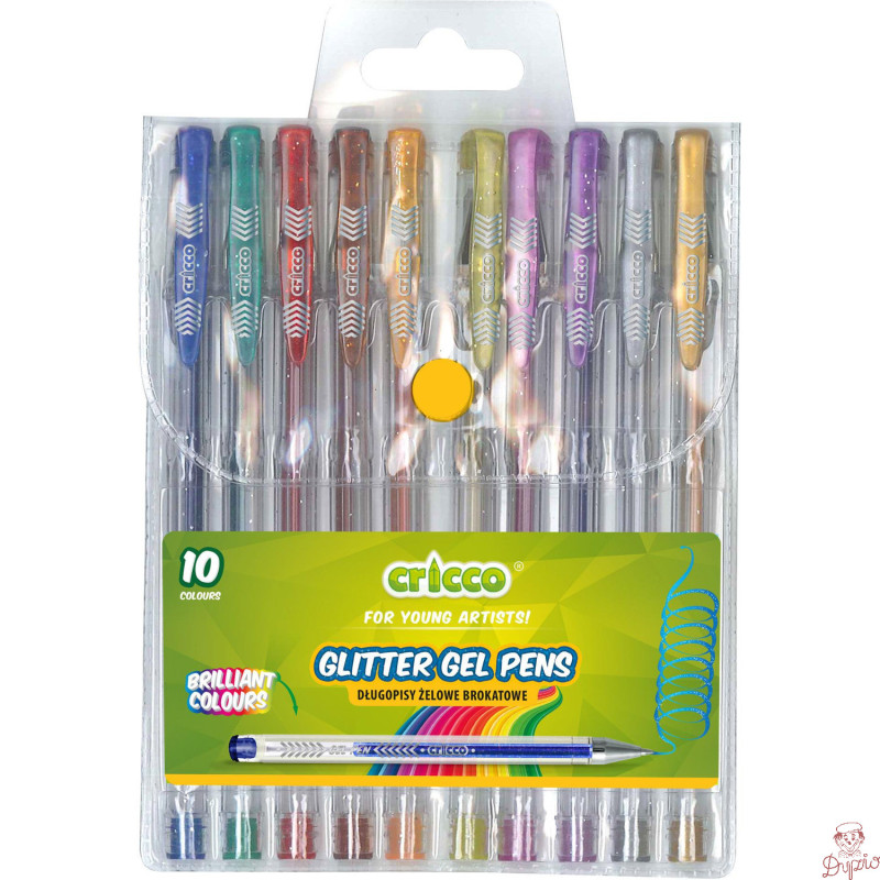 Długopisy żelowe brokatowe 10 kolorów CRICCO w etui CR815W10