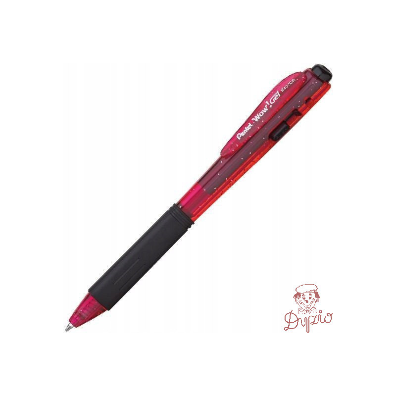 Długopis żelowy WOW K437CR/B czerwony pstryk.gum.uchwyt PENTEL