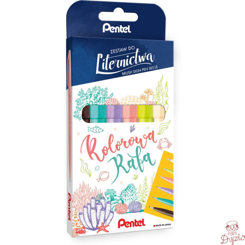 Pisak PENTEL BRUSH SIGN PEN kpl. 6 kolorów SES15C