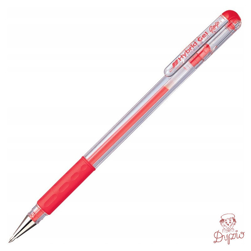 Pióro żelowe PENTEL K116 czerwony z gumowym uchwytem Hybrid Gel Grip
