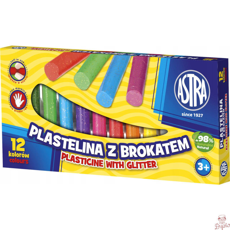 Plastelina dla dzieci z brokatem 12 kolorów zestaw 303107001 ASTRA
