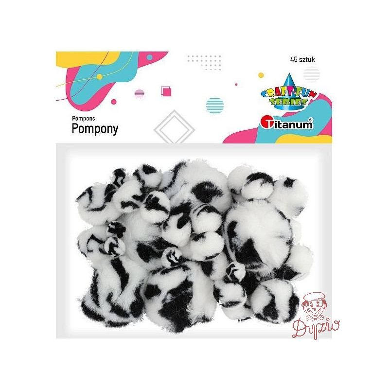 Pompony akrylowe A45 ANIMAl biało-czarne 338522