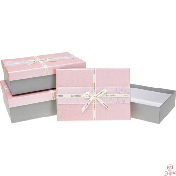 Zestaw pudełek ozdobnych PUG-23220-PR PINK (3szt) ROZETTE