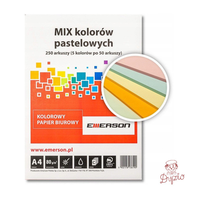Papier ksero A4 80g EMERSON 250ark mix pastel xem1000250pwn