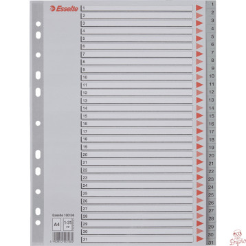 Przekładki plastikowe szare PP A4 1-31 numeryczne 100108 ESSELTE