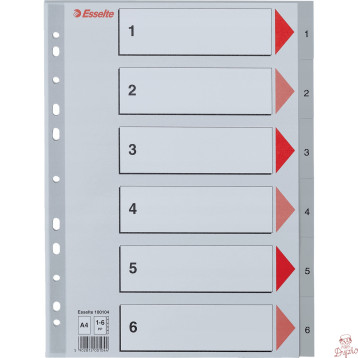 Przekładki plastikowe szare PP A4 1-6 numeryczne 100104 ESSELTE