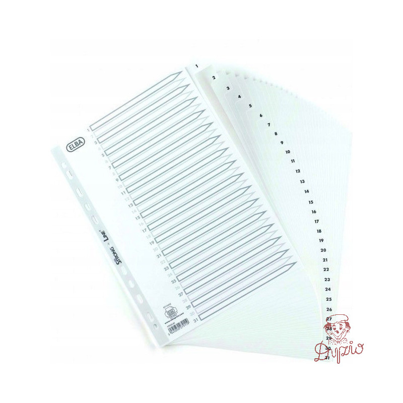 Przekładki numeryczne do segregatora A4 1-31 białe PP 100204793 OXFORD