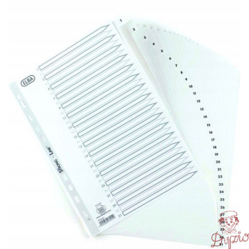 Przekładki numeryczne do segregatora A4 1-31 białe PP 100204793 OXFORD