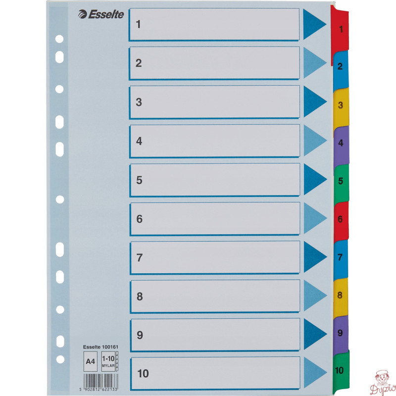 Przekładki kartonowe MYLAR A4 1-10 białe 100161 ESSELTE