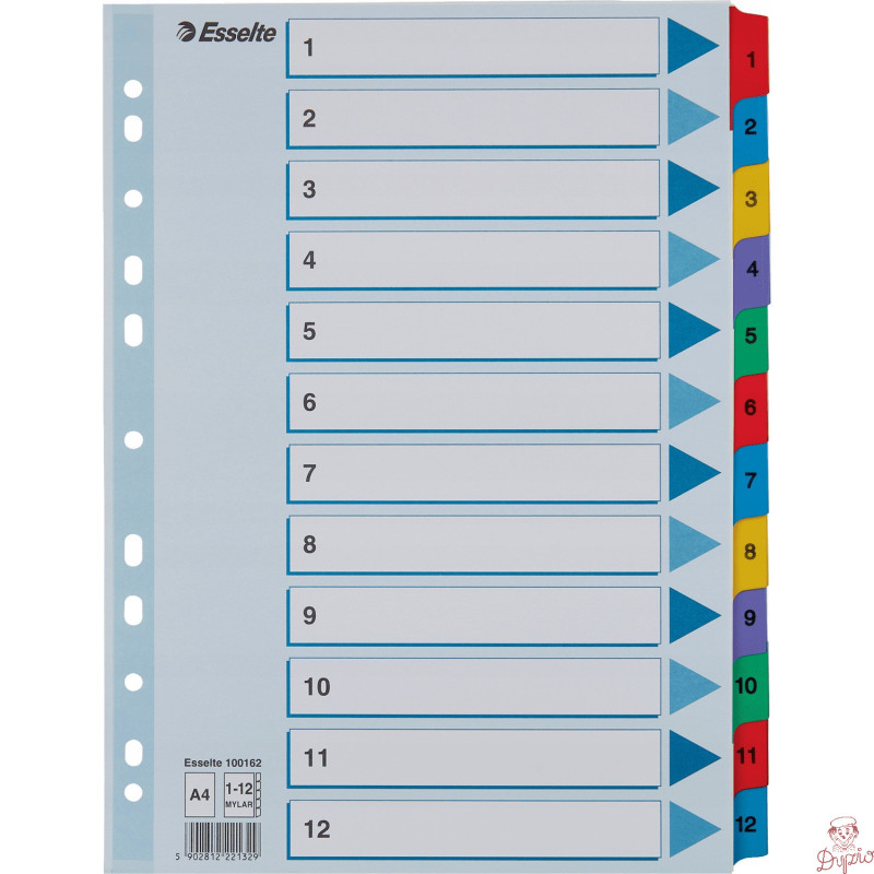 Przekładki kartonowe MYLAR A4 1-12 białe 100162 ESSELTE