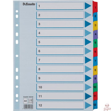 Przekładki kartonowe MYLAR A4 1-12 białe 100162 ESSELTE