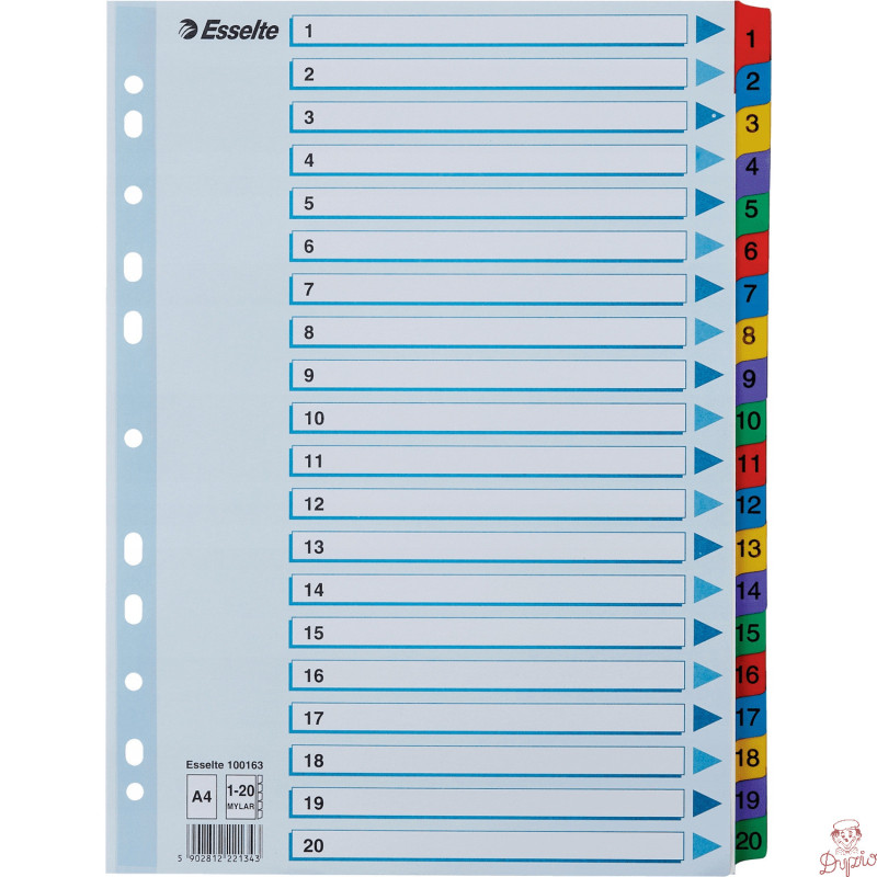 Przekładki kartonowe MYLAR A4 1-20 białe 100163 ESSELTE