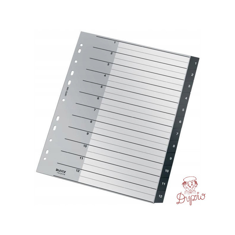 Przekładki Recycle 1 - 12, A4, PP, czarne 12090000 LEITZ