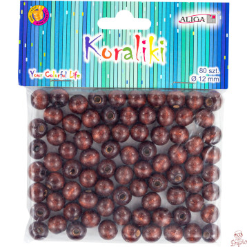 Koraliki drewniane brązowe 12mm (80szt.) PJ-0651 ALIGA