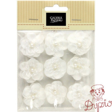 Kwiaty samoprzylepne materiałowe MAGNOLIA białe (9sztuk) 252019 Galeria Papieru
