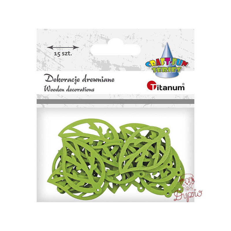 Dekoracje drewniane LIŚCIE zielone 15szt. 486033 TITANUM