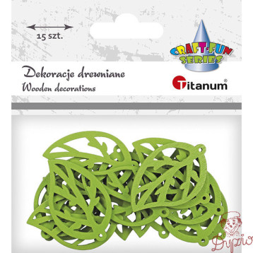 Dekoracje drewniane LIŚCIE zielone 15szt. 486033 TITANUM