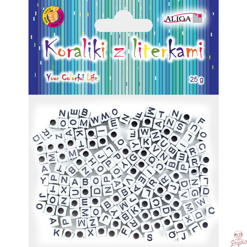 Koraliki białe z literkami 6x6mm PJA-0330 ALIGA