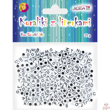 Koraliki białe z literkami 6x6mm PJA-0330 ALIGA