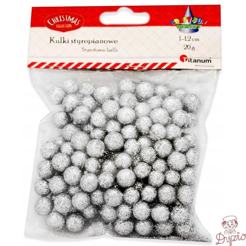 Kulki styropianowe 10-12mm (20g) srebrne z brokatem 439979 TITANUM