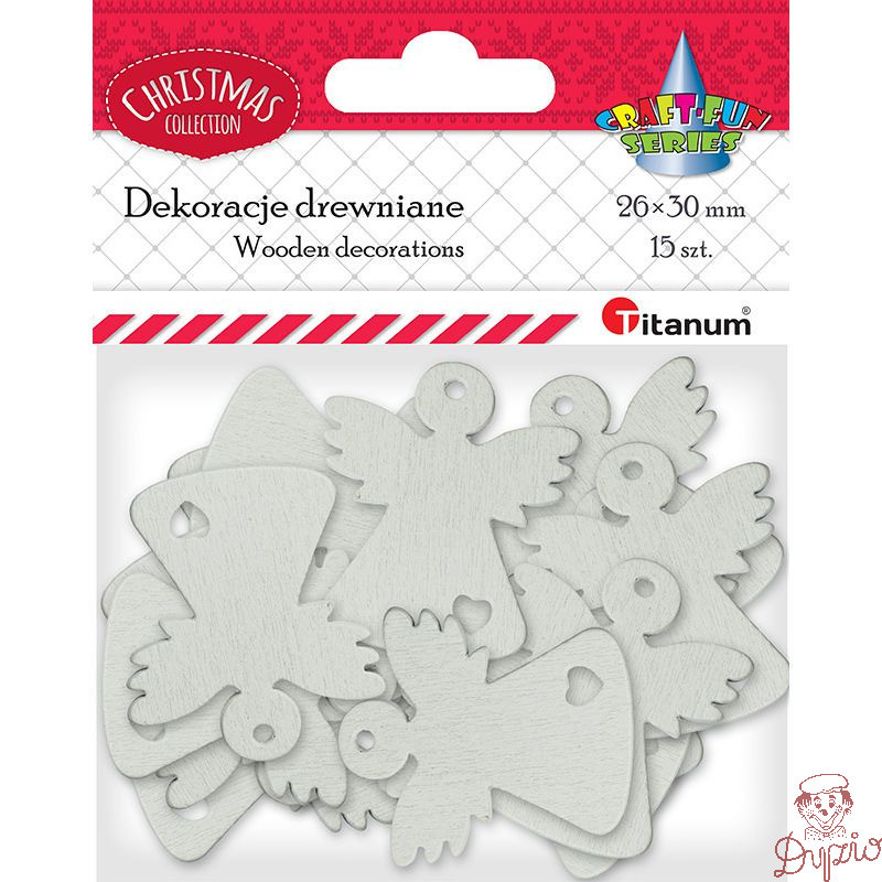 Drewniane anioły ażurowe 25x29mm białe 15szt. 417639 TITANUM