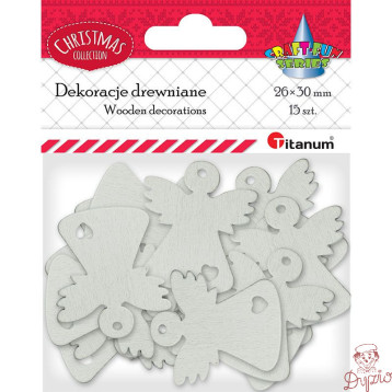 Drewniane anioły ażurowe 25x29mm białe 15szt. 417639 TITANUM