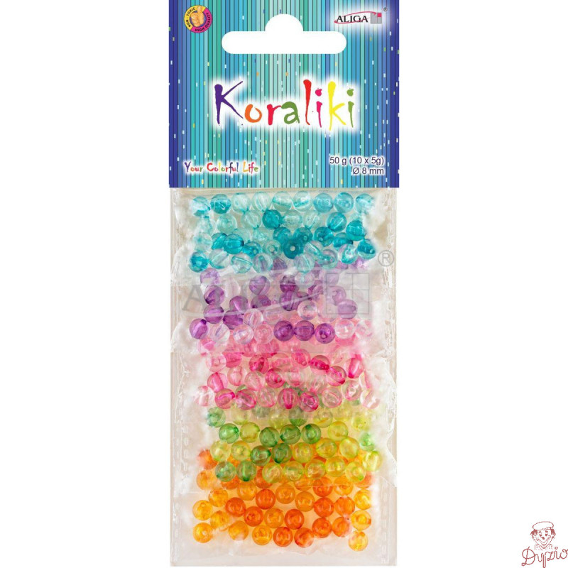 Koraliki plastikowe 8mm. op. 50g. (10kol. x 5g.) PJ-2844 ALIGA