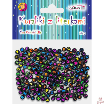 Koraliki czarne plastikowe z literkami 7x4mm PJA-0323 ALIGA