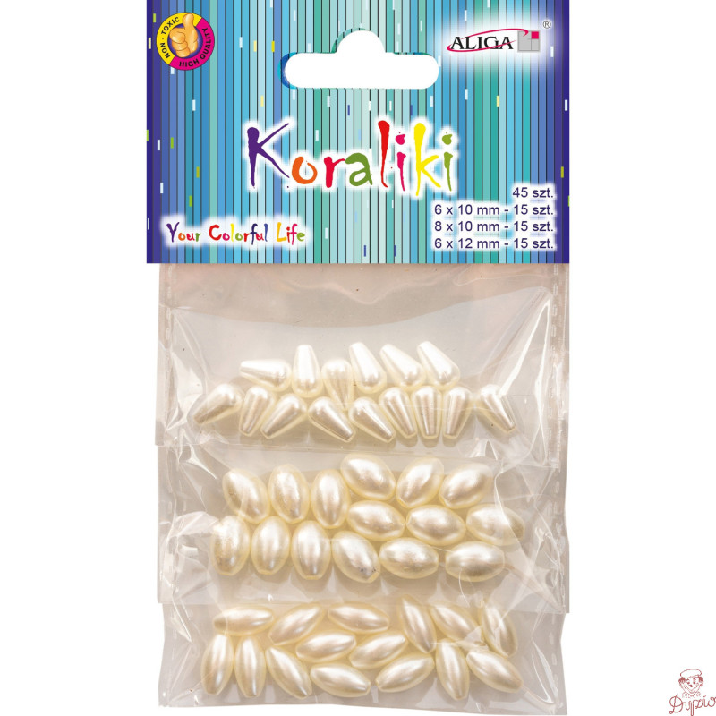 Koraliki perłowe plastikowe mix rozm. 45szt. PJ-7889 ALIGA