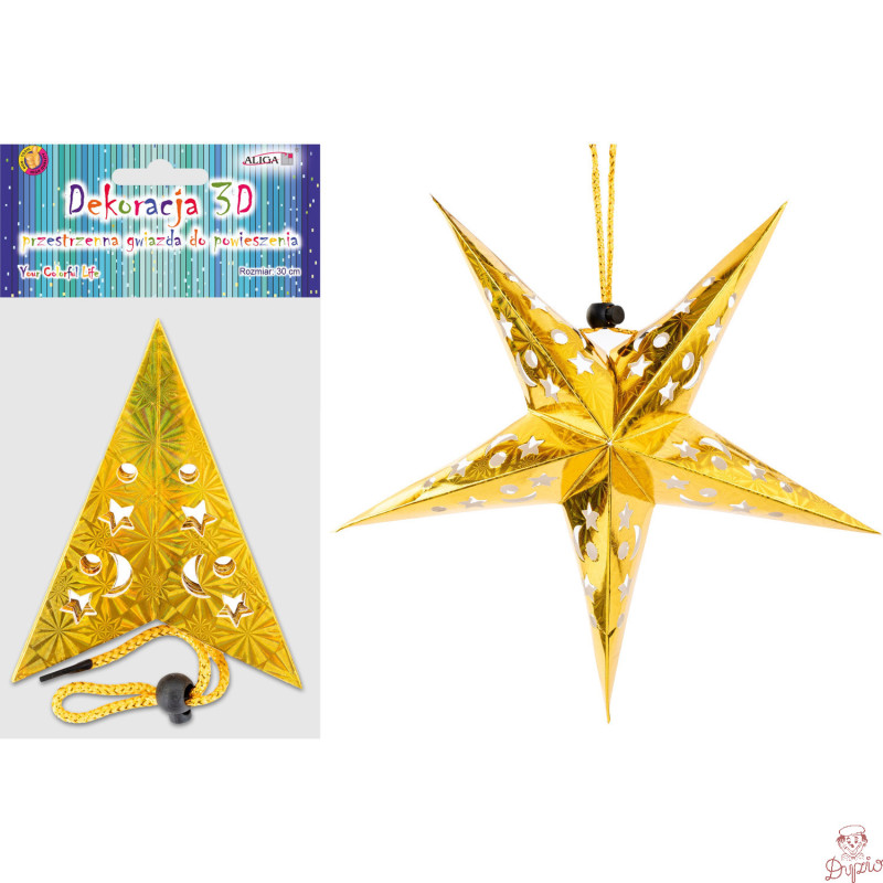 Gwiazda hologramowa złota 3D 30cm GW-7407 ALIGA