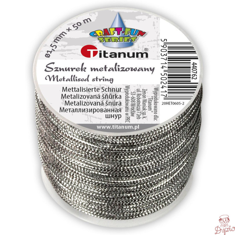Sznurek metalizowany srebrny 1,5mm x 50m 440762 TITANUM